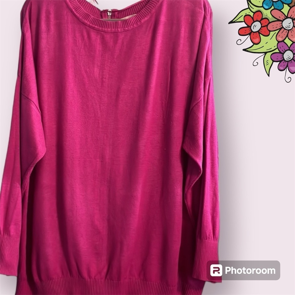 One A sweater size 2X pink lightweight zipper in back ribbing at sleeve &bottom